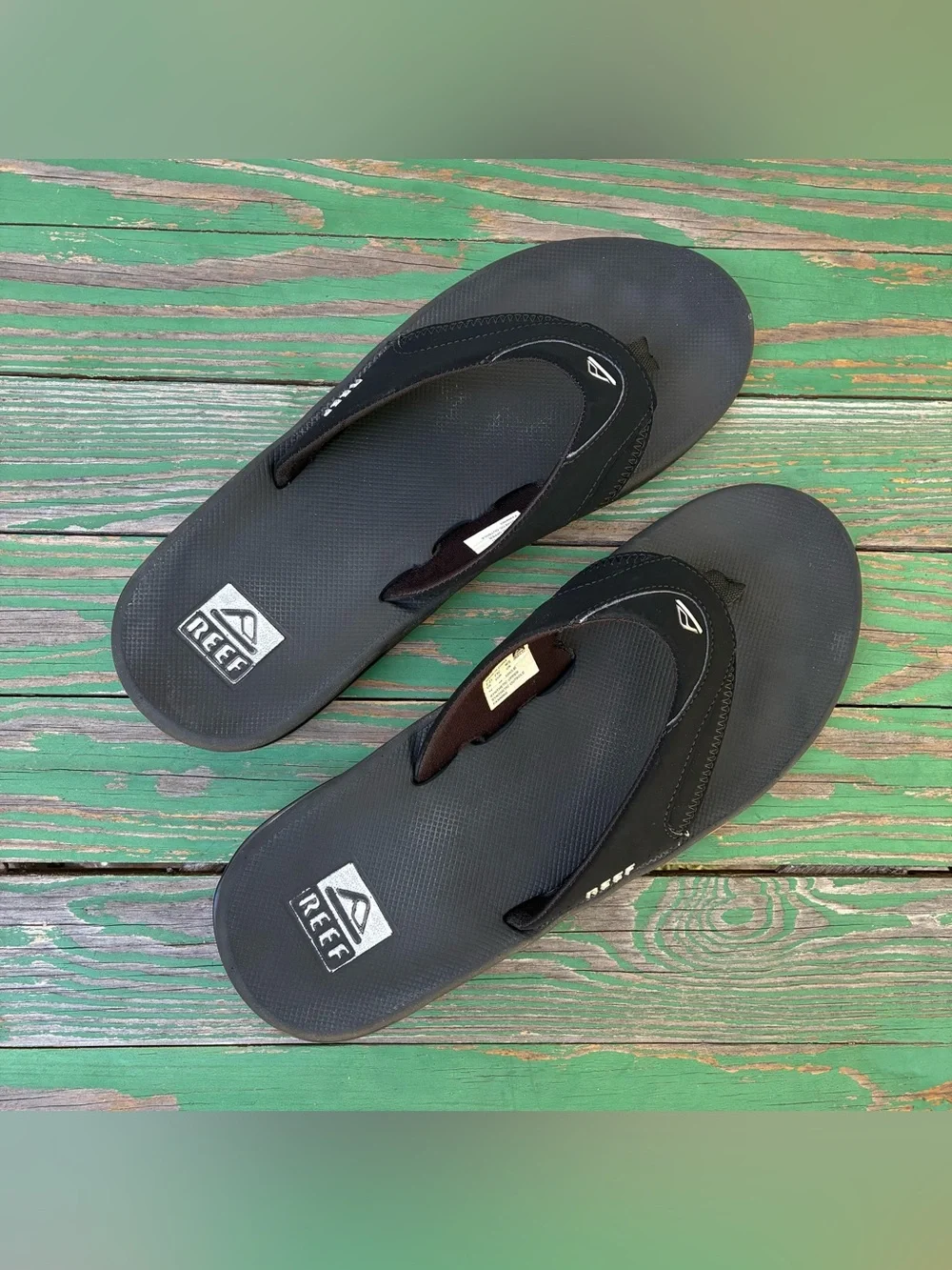 Reef Mens Sz 12 Fanning Bottle Opener Sole Black Flip Flops Thong Sandals